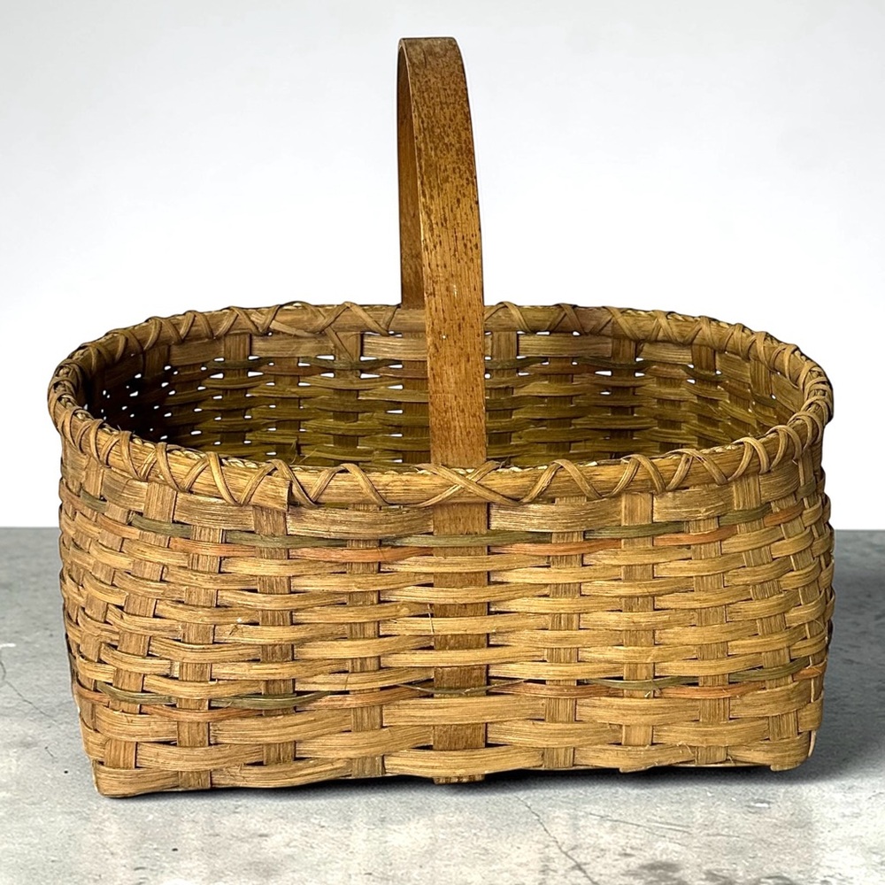 Vintage 1960s Handwoven Basket Handle Primitive Farmhouse Rustic Folk Art